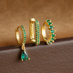 3PCS Stainless Steel Horse Eye Zircon Round Small Hoop Earrings Set