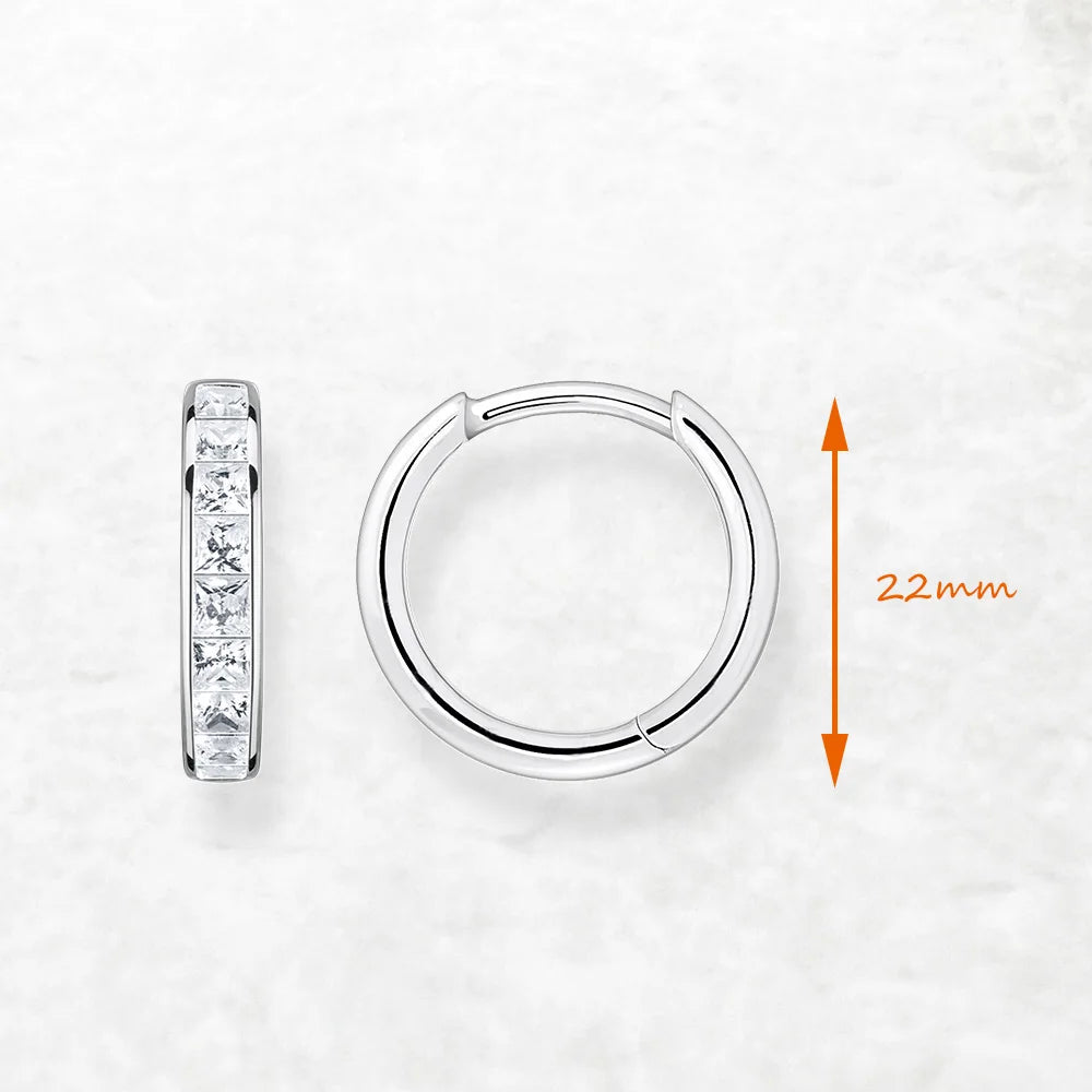 White Zircon Hinged Hoop Earrings Creole 925 Sterling Silver Glam