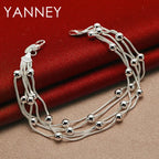 925 Sterling Silver 8-inch Beaded Bracelet Women Party Wedding Jewellery Gift