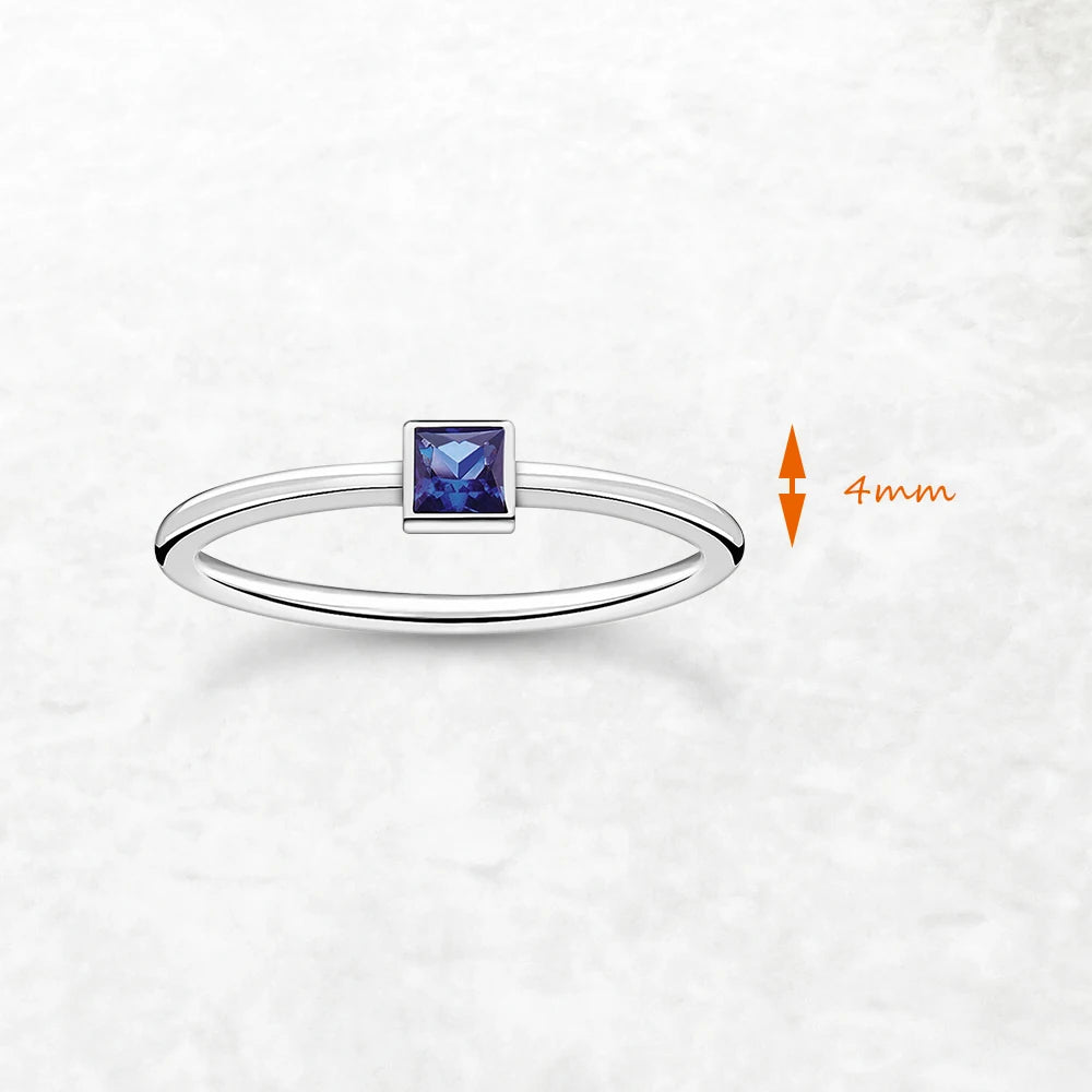 Blue Stone Square Timeless Ring 925 Sterling Silver Romantic Jewellery Women