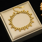 Metal Beads Heart Stainless Steel Bracelet Bangle Gold Colour Gift