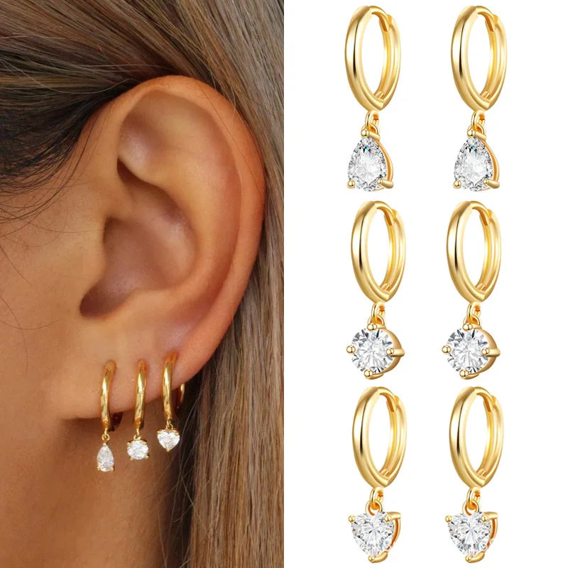 Fashion Stainless Steel Crystal Zircon Drop Earrings Punk Wedding Gift