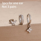 3PCS Fashion Simple Zircon Hoop Earrings Set Stainless Steel Punk