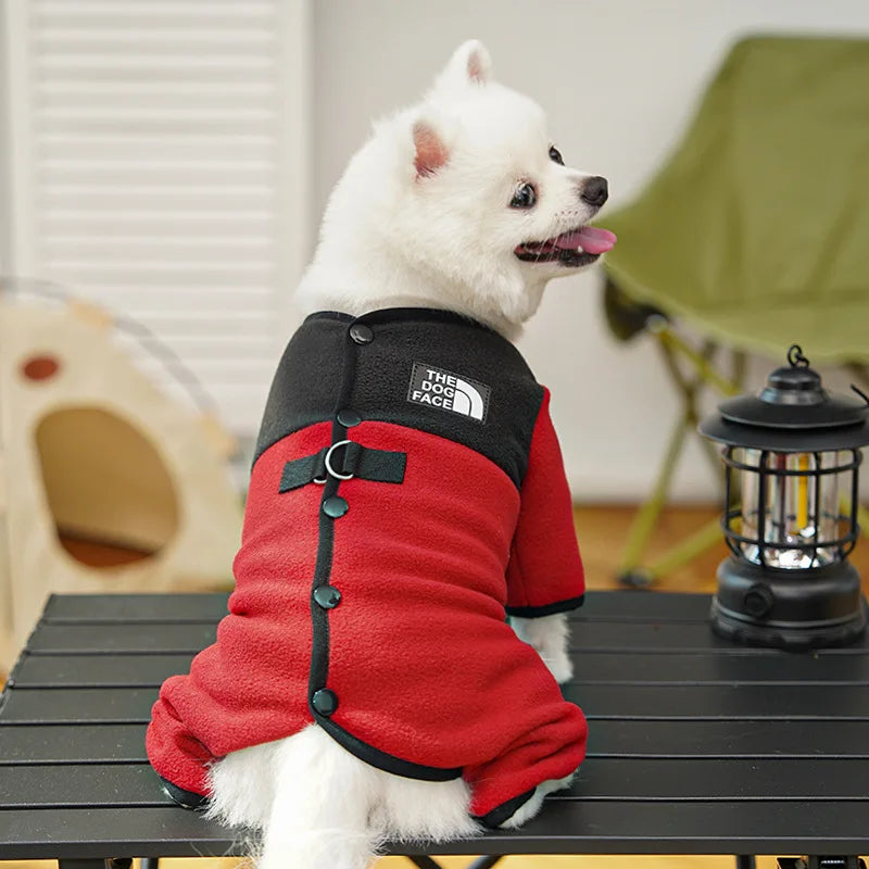 Winter Pet Clothes Leash Hook Fleece Dog Cat Pajamas Warm Cold Weather Walk