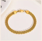 6mm Waterproof Mesh Link Chain Bracelet For Women, 18k Gold Plated Stainless Steel Adjustable, Non Tarnish Jewelry 17cm-21cm