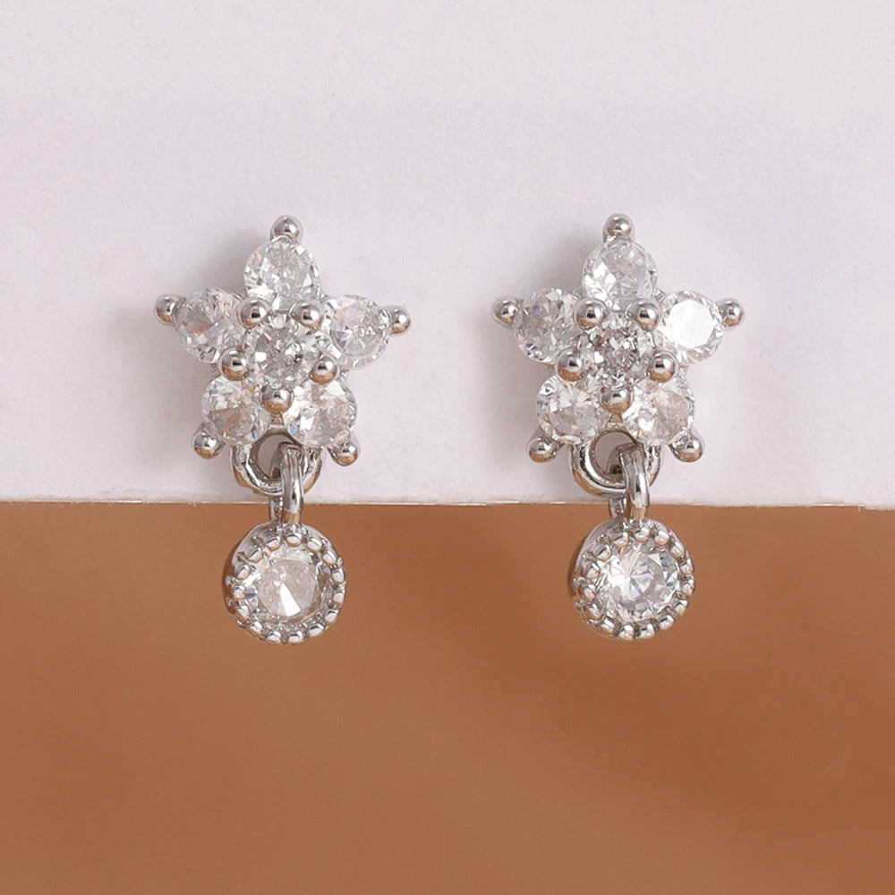 Luxury Stainless Steel Star Dangle Earrings Zircons Geometric Piercing