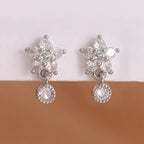 Luxury Stainless Steel Star Dangle Earrings Zircons Geometric Piercing