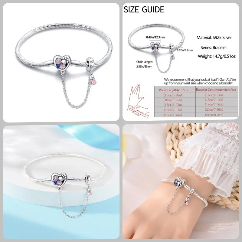 925 Silver 17-20CM Heart Pave Zirconia Original Bracelets Infinity Bracelet Fit DIY Charms Bead Birthday Jewelry Gifts Hot Sale