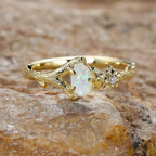 Charm Plant Flower Ring Gold Color White Fire Opal Rings For Women Zircon Wedding Bands Oval Stone Engagement Ring Jewelry Gifts