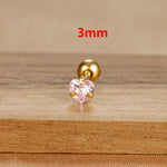 1PC Simple Pink Cubic Zirconia Heart Small Stud Earrings Steel
