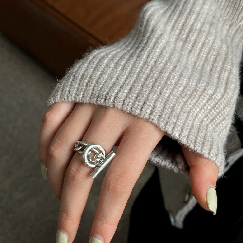 925 Sterling Silver Round Adjustable Ring Engagement Aesthetic Luxury Jewellery