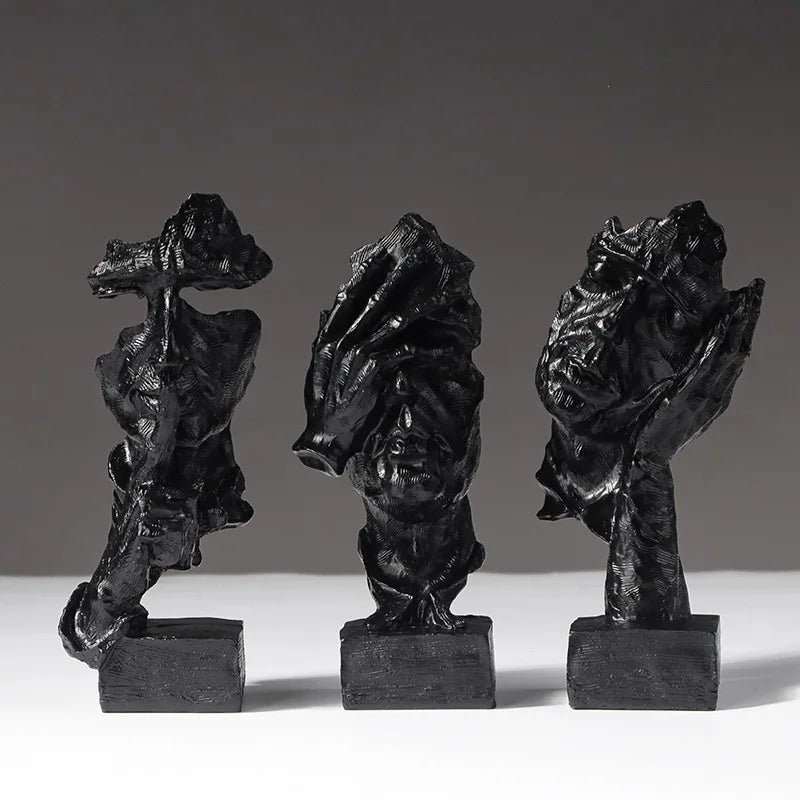 16cm Set of 3 Abstract Sculpture Resin Silence Is Gold Statue Office Bookshelf Object