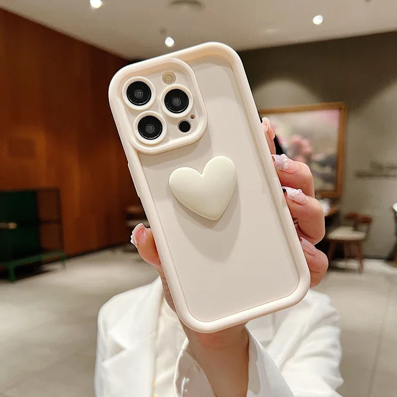3D Love Heart Pink Matte Case for iPhone 17 16 15 14 13 12 11 Pro Max Plus