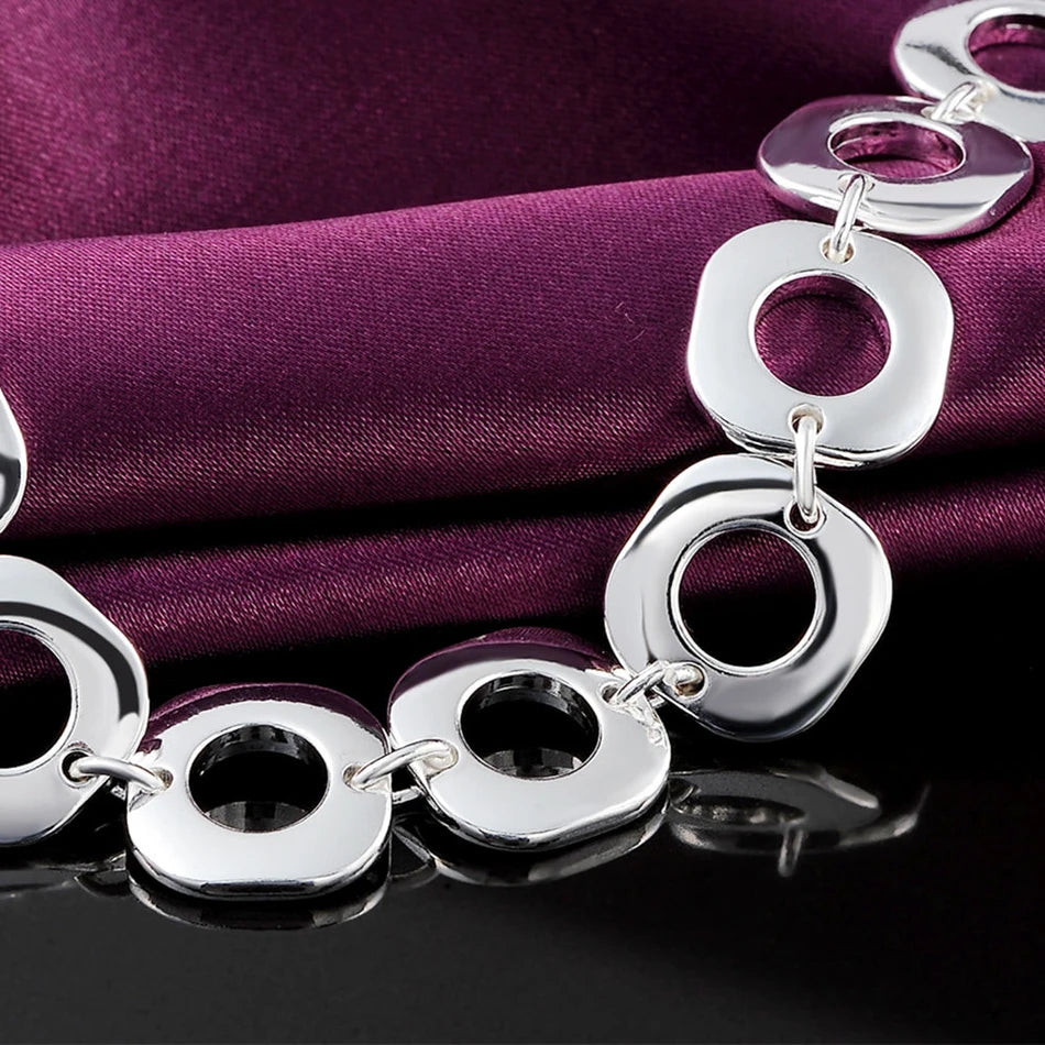 Square Chain Bracelet 925 Sterling Silver Classic Women Wedding Party Gift