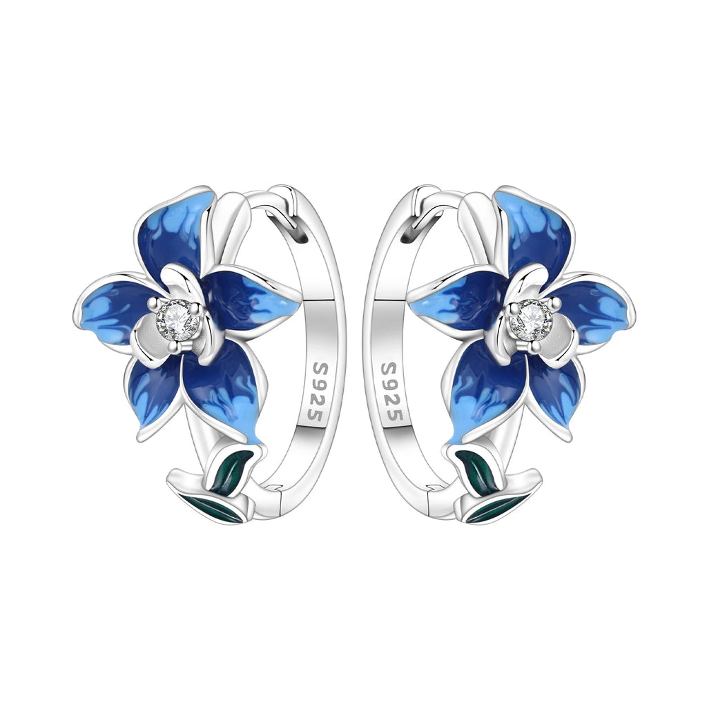 925 Sterling Silver Purple Flowers Versatile Hoop Earrings Fine Birthday Gift