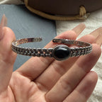 100% Solid 925 Sterling Silver Metal Bracelet for Women Men Vintage Black Stone Letters Handmade Simple Birthday Gift