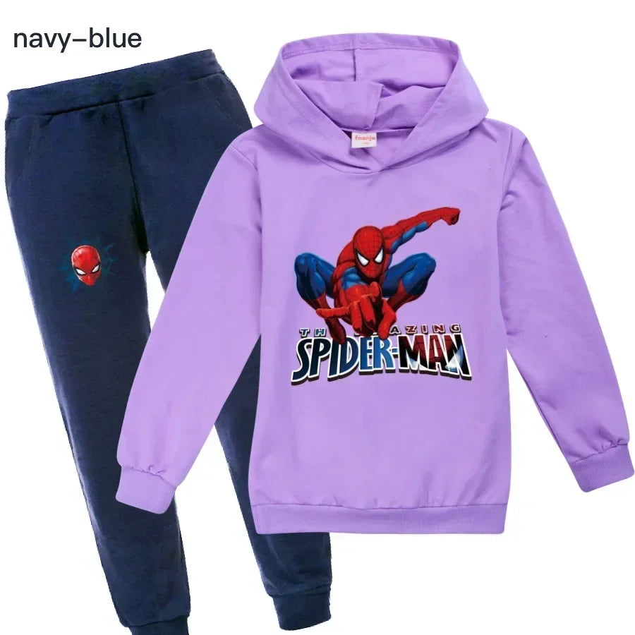 Kids Spiderman Print Hoodie & Pants Suit Boys Girls Casual Clothing Set