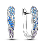 925 Sterling Silver Minimalist Blue Zircon Hoop Earrings Anniversary Gift