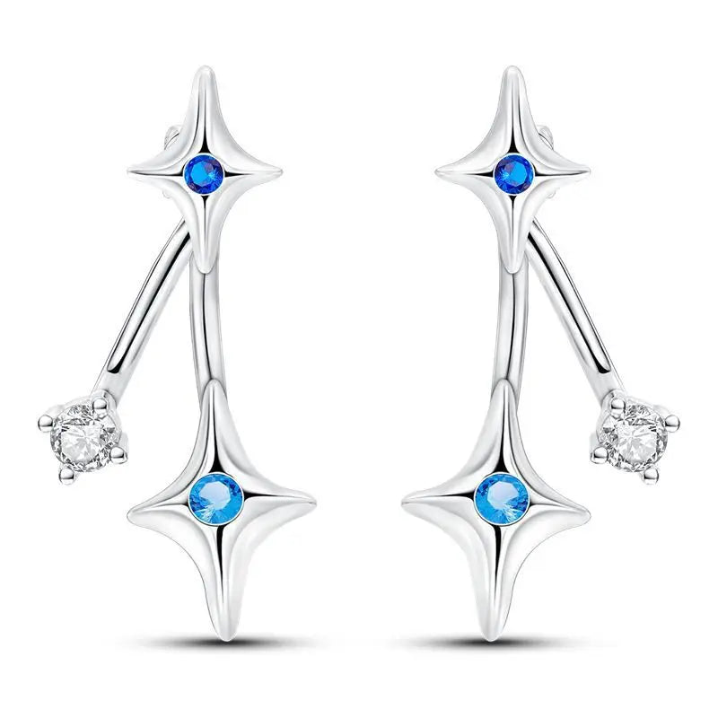 925 Sterling Silver Tassel Zircon Ear Studs Sparkling Hoop Earrings Gift