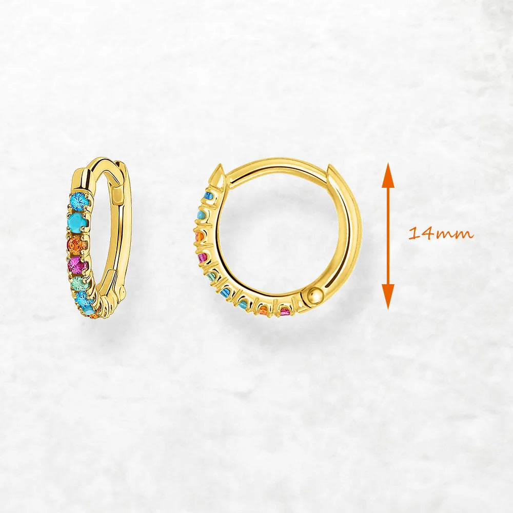Colourful Stone Gold Plated Hoop Earrings 925 Sterling Silver Bohemia