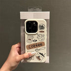 Winter Coffee Pattern Lychee Case for iPhone 17 16 15 14 Pro Max