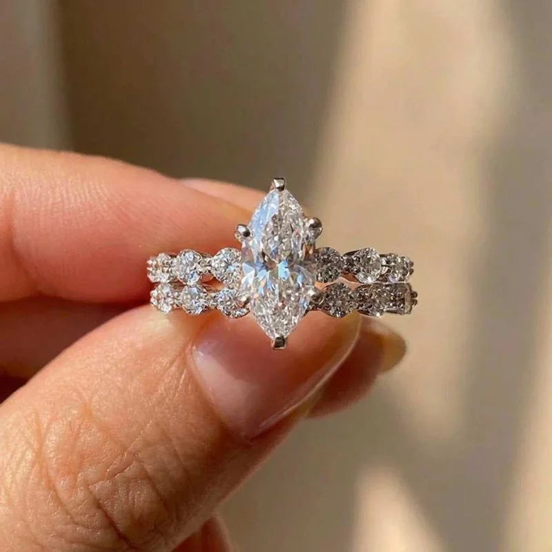 925 Sterling Silver Fashion Classic Marquise Zircon Ring Engagement Wedding Luxury Hot Sales