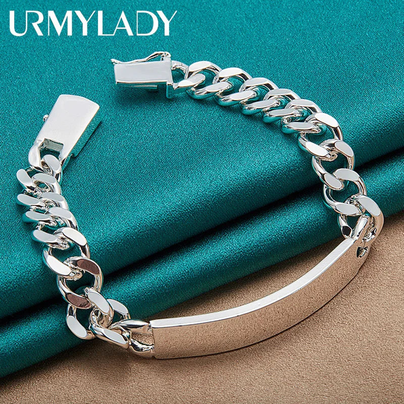 10mm Men's Geometric Chain Bracelet 925 Sterling Silver Noble Fashion Gift