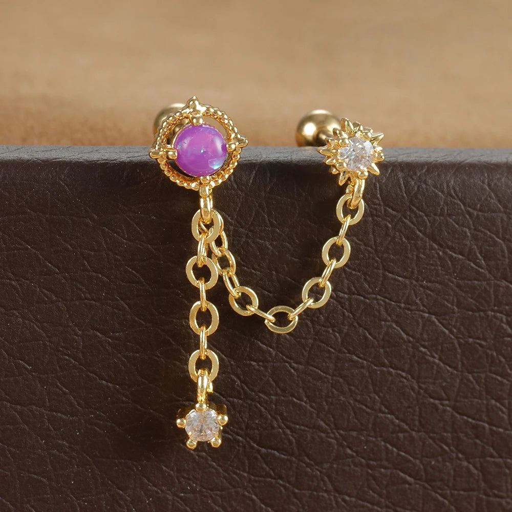 New Double Ear Studs Tassel Chain Hanging Earrings Flower Butterfly
