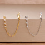 1PC Simple Stainless Steel Gold Colour Chain Tassel Zircon Stud