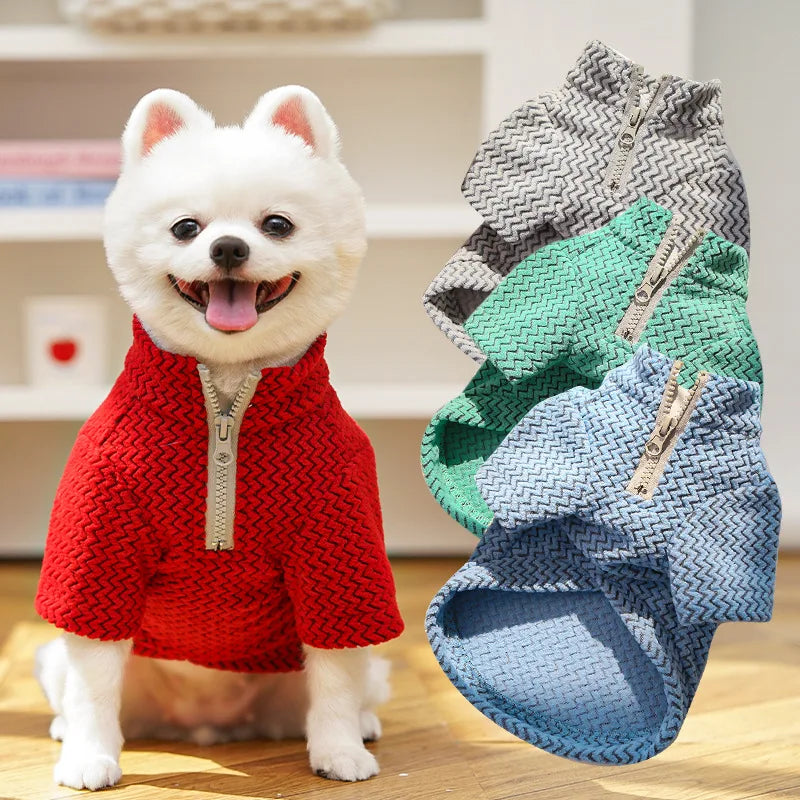 Half Zip Pet Sweater Winter Clothes Hairless Cat Small Medium Dog Pullover