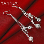 925 Sterling Silver 95mm Long Tassel Beads Earrings Women Fashion Wedding