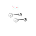 2PCS Stainless Steel Pearl Ear Studs Earrings Women Men 3-5mm