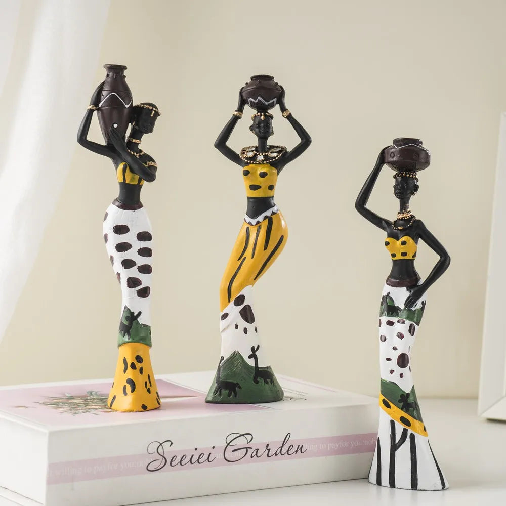 3pcs/set Black Woman Figurines 19cm Resin Figure African Sculptures Best Friends Gift