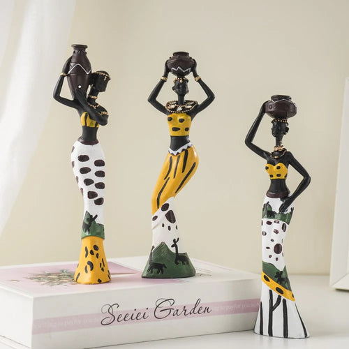 3pcs/set Black Woman Figurines 19cm Resin Figure African Sculptures Best Friends Gift