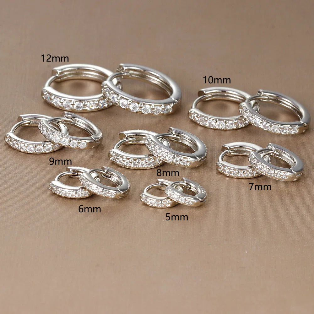 2PCS Minimal Crystal Zirconia Stainless Steel Hoop Earrings Huggie
