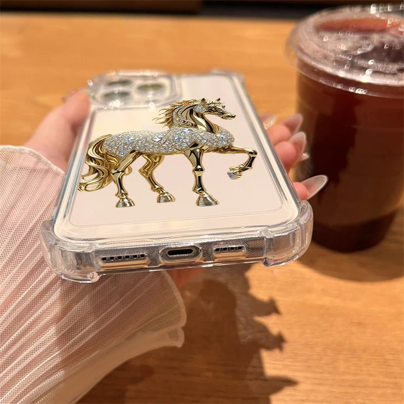Golden Horse Transparent Case for iPhone 17 16 15 14 13 Pro Max