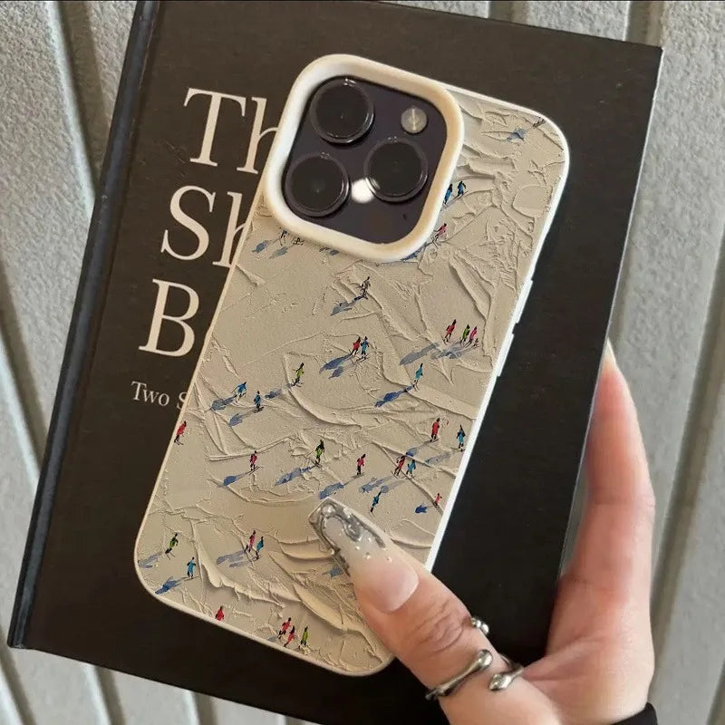 Artistic Skiing Oil Painting Lychee Case for iPhone 17 16 15 14