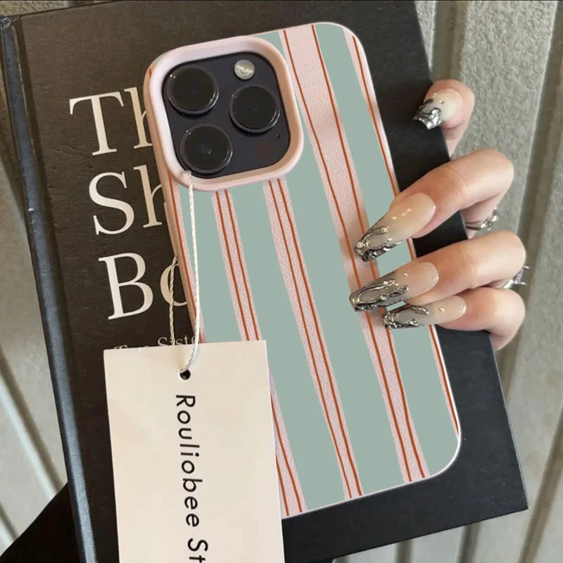 Striped Pattern Lychee Case for iPhone 17 16 15 14 13 12 Pro Max