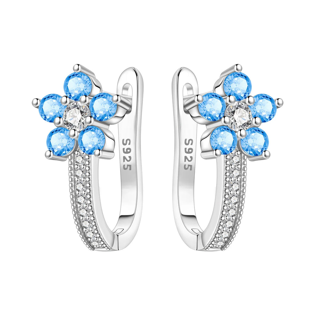 925 Sterling Silver Blue Horseshoe Lotus Ear Studs Hoop Earrings Trendy Gift