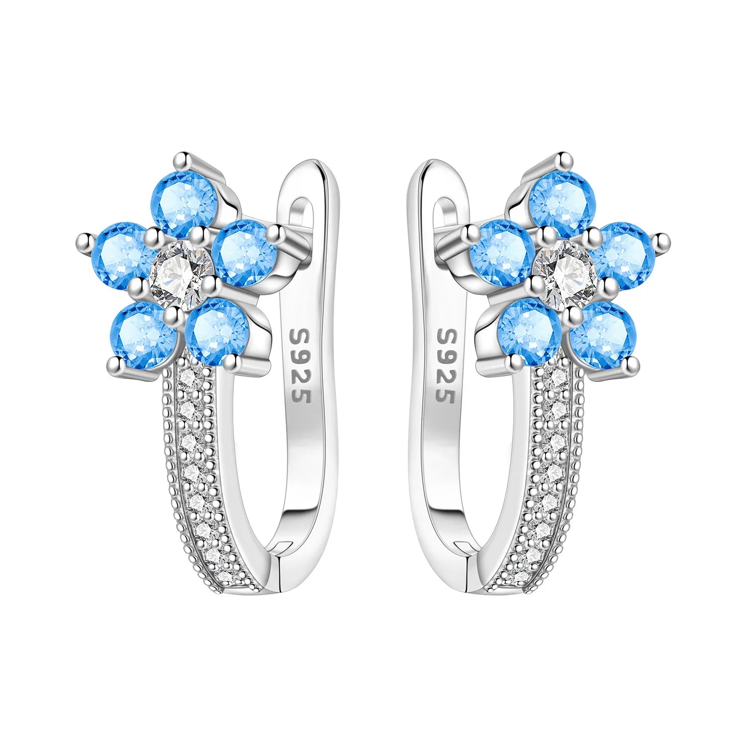 925 Sterling Silver Blue Horseshoe Lotus Ear Studs Hoop Earrings Trendy Gift
