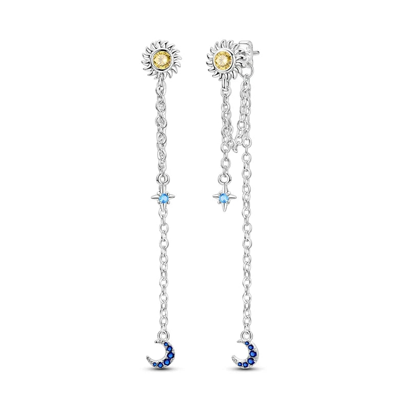 925 Sterling Silver Tassel Zircon Ear Studs Sparkling Hoop Earrings Gift