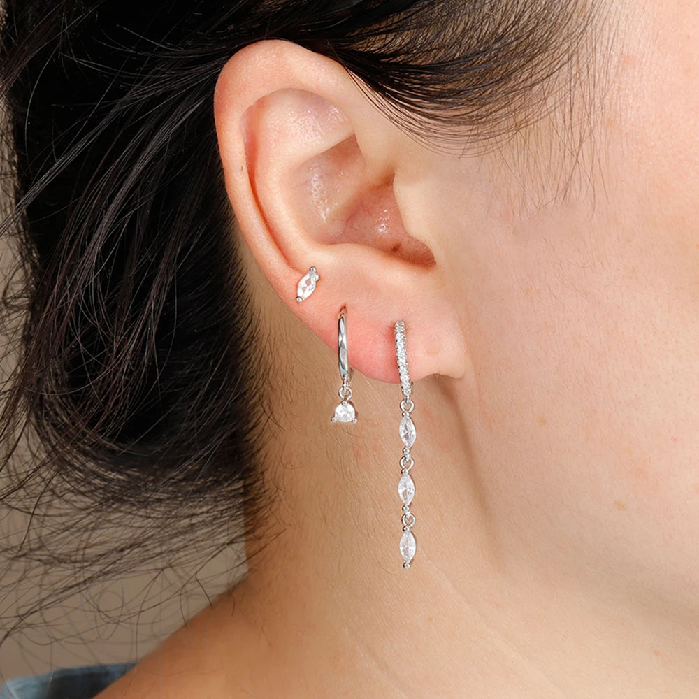 3pcs Vintage Stainless Steel Tassel Geometric Pendant Earrings Set