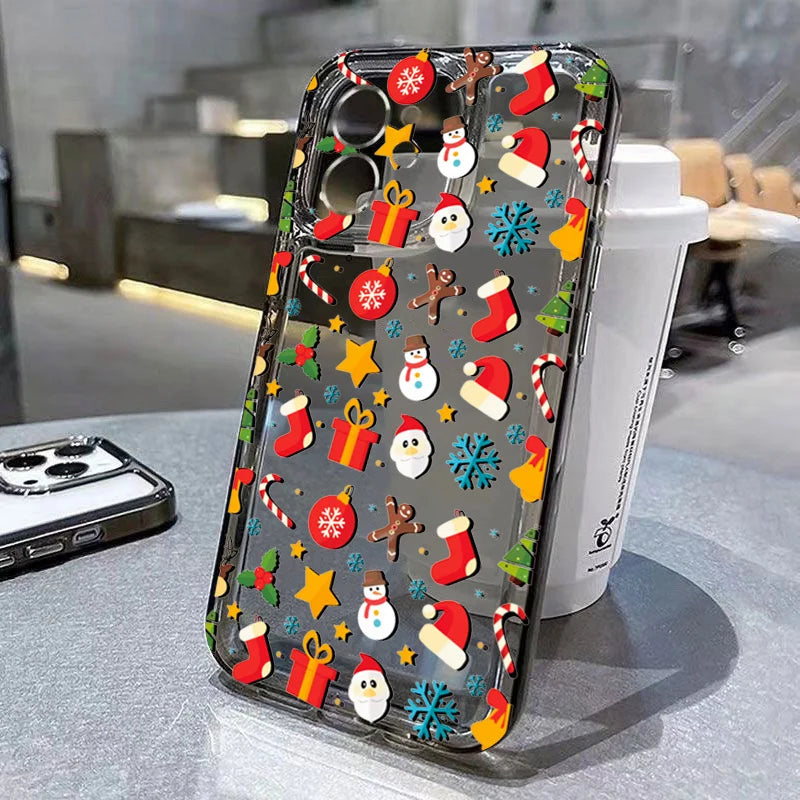 Cartoon Christmas Clear Case for iPhone 17 16 15 14 13 12 11 Pro Max XR SE2