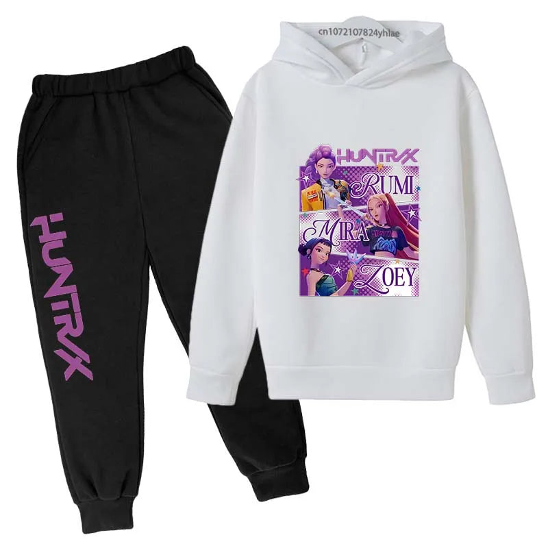 Kids Kpop Demon Hunters Cartoon Print Hoodie & Pants Sportsuit 2-13 Years