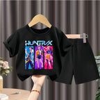 K-pop Girls Summer Casual T-Shirt and Shorts 2-Piece Fashion Outfit