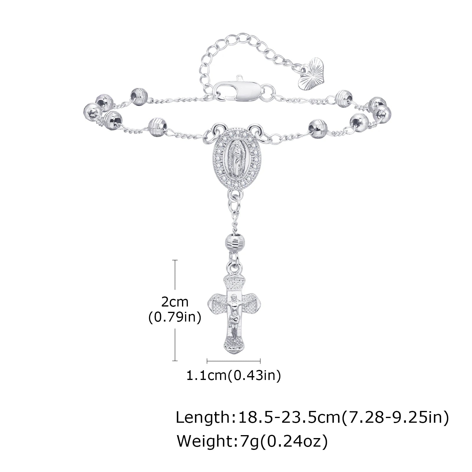 Virgin Mary Rosary Bead Cross Bracelet for Women, Tri-color Adjustable Chain Virgin of Guadalupe Bracelet Baptism Confirmation
