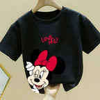 Disney Minnie Mouse Girls O-Neck T-Shirt Fashion Simple Short Sleeve Top