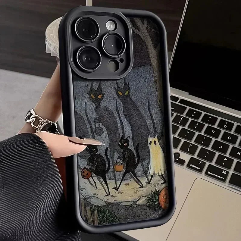 Ghost Cat Silicone Case for iPhone 16 15 14 13 12 11 Pro Max XR 7 8 Plus