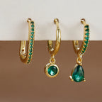 3PCS Fashion Stainless Steel Water Drop Zircon Dangle Earrings Gold Set