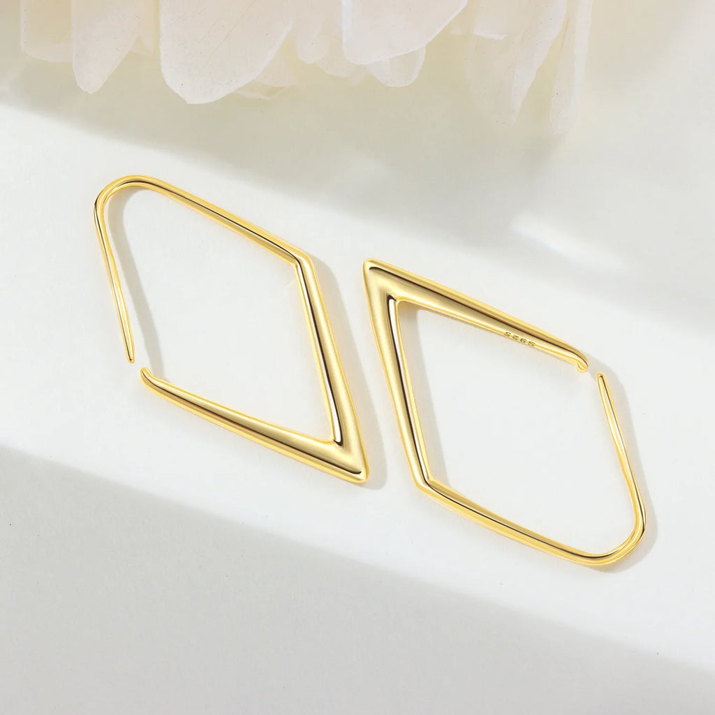 925 Sterling Silver Simple Diamond Shaped Ear Hook Hoop Earrings Jewellery